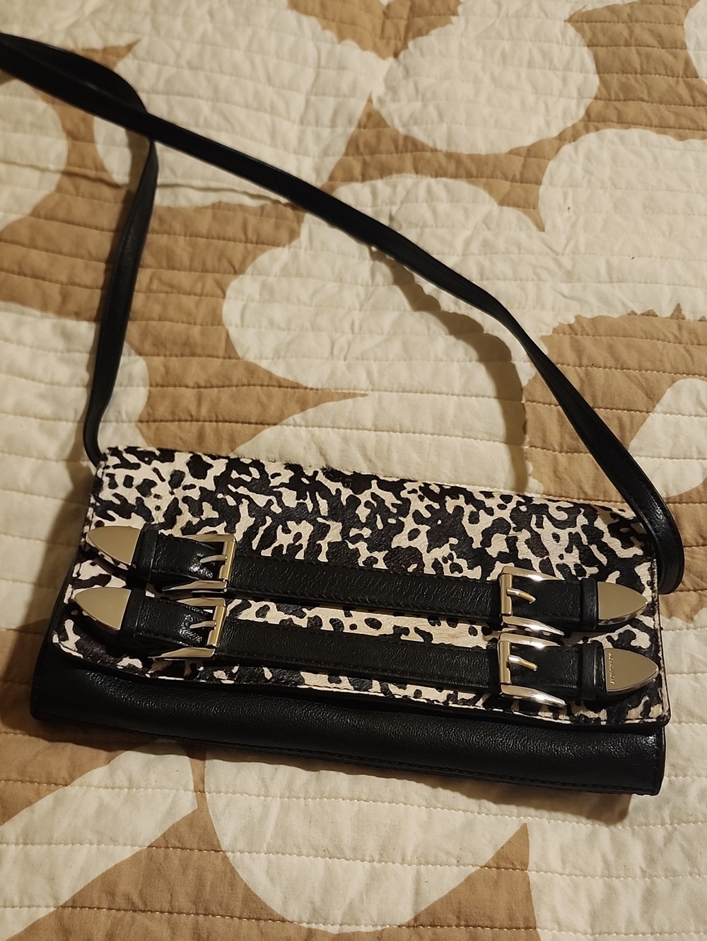 Black and White Printed Leather Crossbody Bag